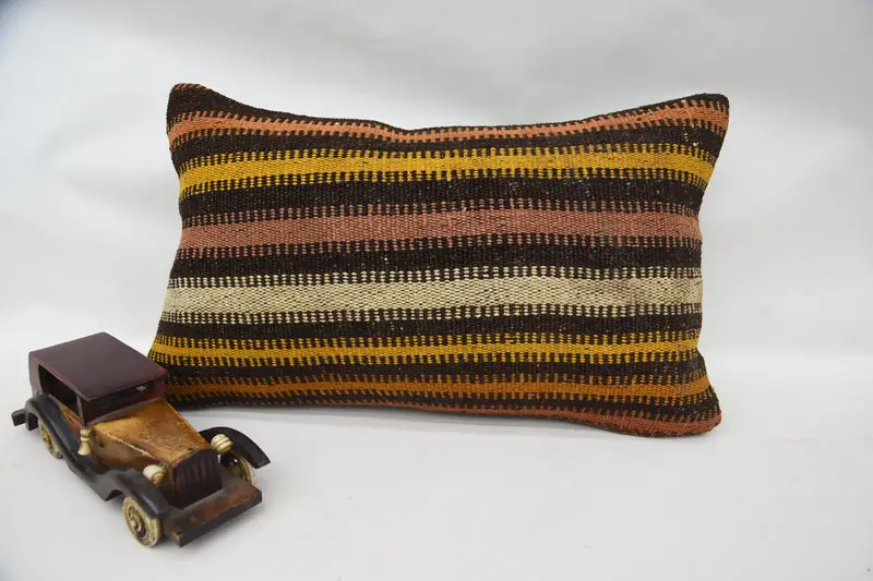 Handmade Kilim Cushion, Gift Pillow, 12x20 Yellow Pillow Sham, Cushion Cover, Morroccon Kilim Cushion Pillow Case, Pillow for Couch - 1