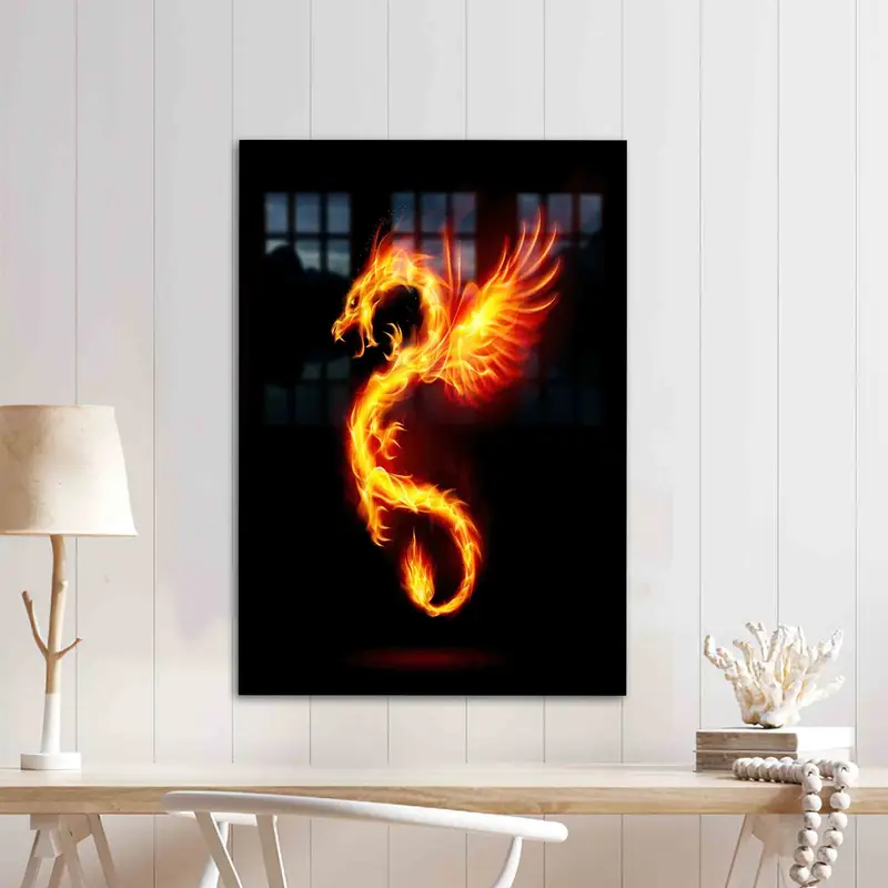 Vidrio impreso elegante: diseño abstracto de dragón de fuego