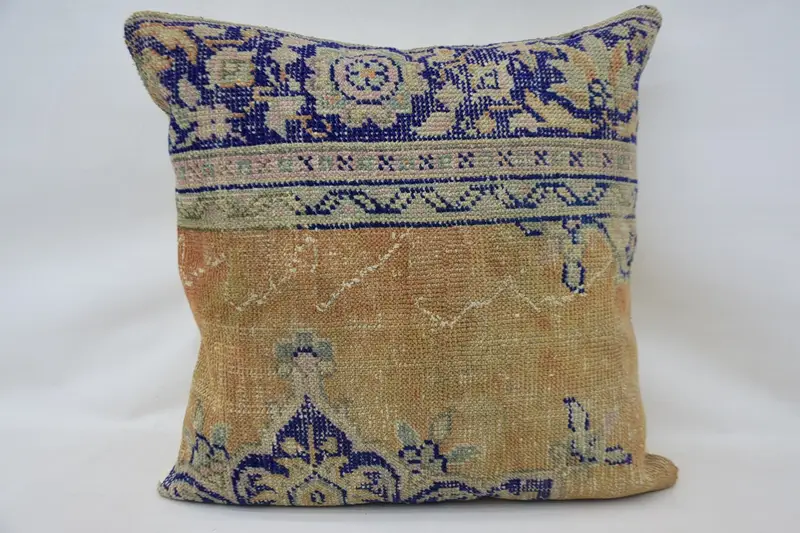 Throw Antique Wool Pillow Cover, 32x32 inch DesignerBlue Striped Pillowcase - 1