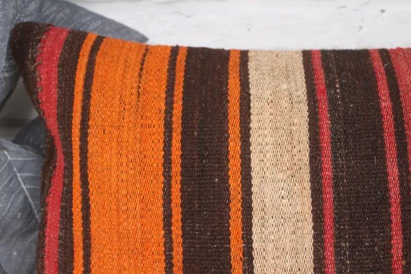 Pillow for Sofa, Sustainable Cushion Case, Handwoven Cushion Case, Kilim Pillow Cover, 12x20 Red Pillow Case, Pillow Sham, Boho Pillow - 2