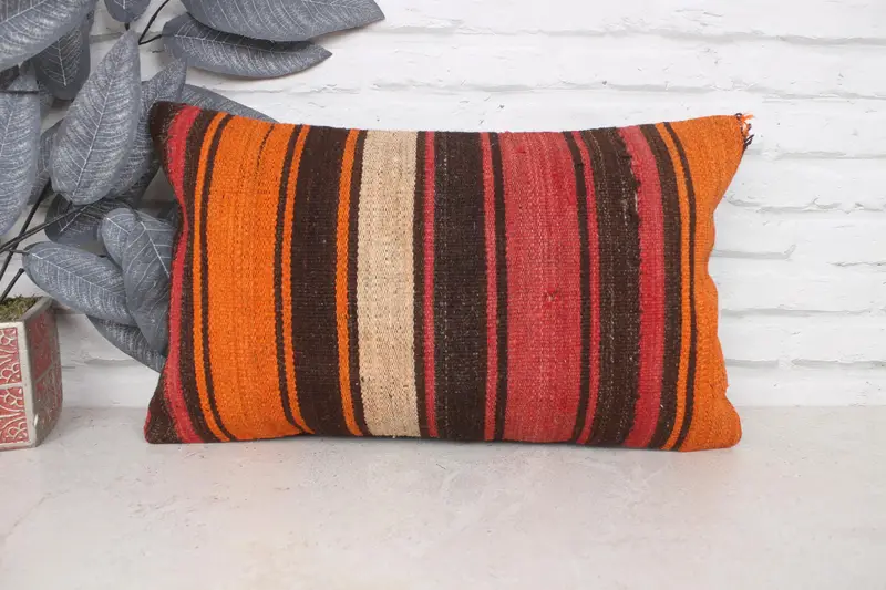 Pillow for Sofa, Sustainable Cushion Case, Handwoven Cushion Case, Kilim Pillow Cover, 12x20 Red Pillow Case, Pillow Sham, Boho Pillow - 1