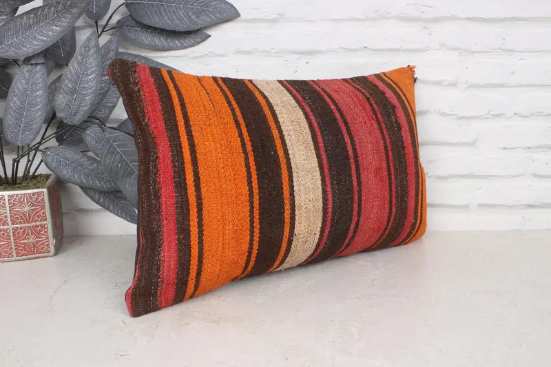 Pillow for Sofa, Sustainable Cushion Case, Handwoven Cushion Case, Kilim Pillow Cover, 12x20 Red Pillow Case, Pillow Sham, Boho Pillow - 3