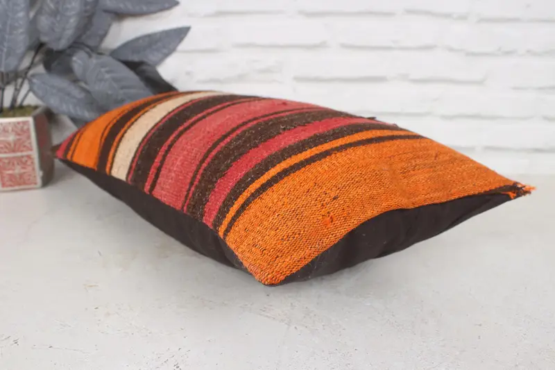 Pillow for Sofa, Sustainable Cushion Case, Handwoven Cushion Case, Kilim Pillow Cover, 12x20 Red Pillow Case, Pillow Sham, Boho Pillow - 6