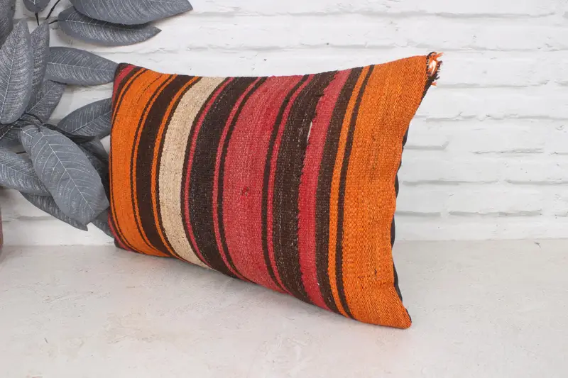 Pillow for Sofa, Sustainable Cushion Case, Handwoven Cushion Case, Kilim Pillow Cover, 12x20 Red Pillow Case, Pillow Sham, Boho Pillow - 4