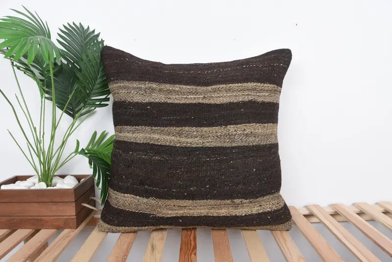Toss Pillow Case, Vintage Kilim Throw Pillow, Boho Pillow Sham Cover, 24x24 Brown Pillow Sham, Natural Pillow Case, Interior Designer Pillow, Pillow - 1