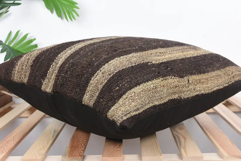 Toss Pillow Case, Vintage Kilim Throw Pillow, Boho Pillow Sham Cover, 24x24 Brown Pillow Sham, Natural Pillow Case, Interior Designer Pillow, Pillow - 6