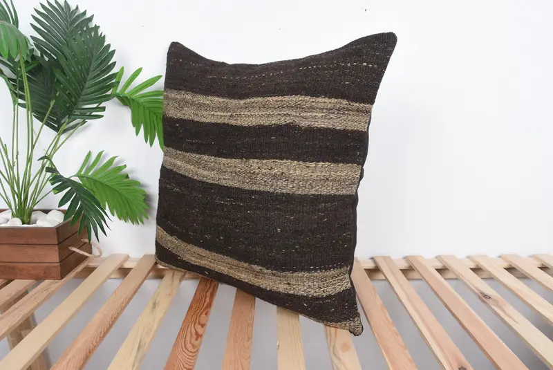 Toss Pillow Case, Vintage Kilim Throw Pillow, Boho Pillow Sham Cover, 24x24 Brown Pillow Sham, Natural Pillow Case, Interior Designer Pillow, Pillow - 5