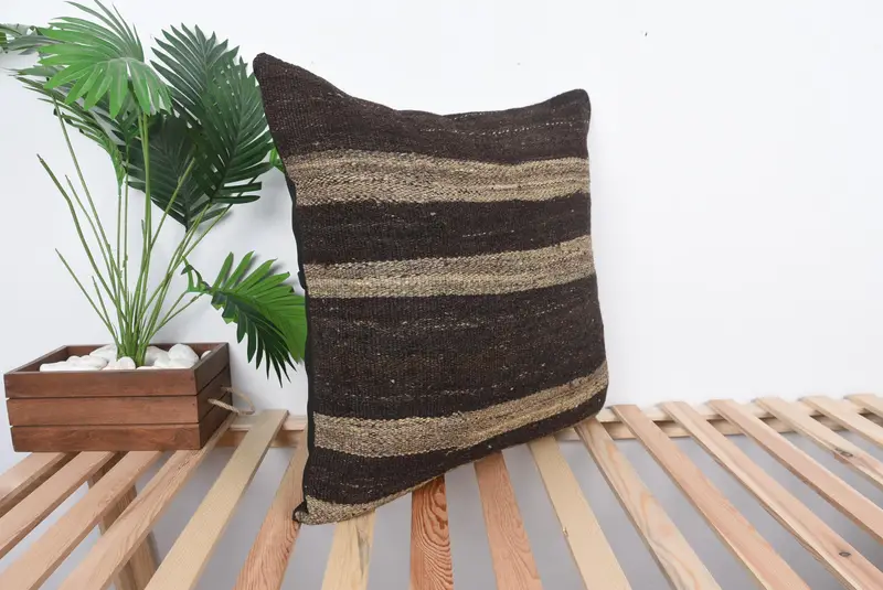 Toss Pillow Case, Vintage Kilim Throw Pillow, Boho Pillow Sham Cover, 24x24 Brown Pillow Sham, Natural Pillow Case, Interior Designer Pillow, Pillow - 4