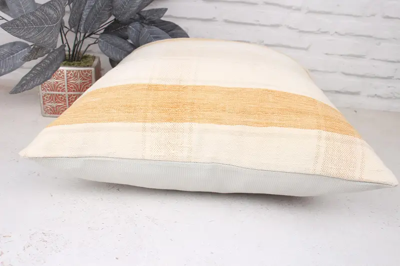 Handmade Rug Seat Cushion Cover, Turkish Pillow, Boho Pillow, 18x18 Beige Pillow Case, Cushion Cover, Gift Pillow, Outdoor Bolster Pillow - 5