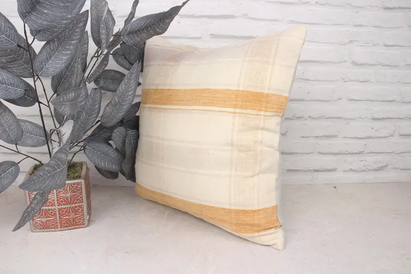 Handmade Rug Seat Cushion Cover, Turkish Pillow, Boho Pillow, 18x18 Beige Pillow Case, Cushion Cover, Gift Pillow, Outdoor Bolster Pillow - 4