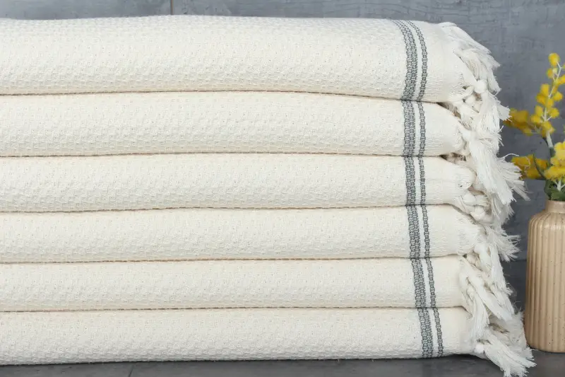 Boho Throw Blankets Khaki Green Cotton Chevron, 91x93 Inches