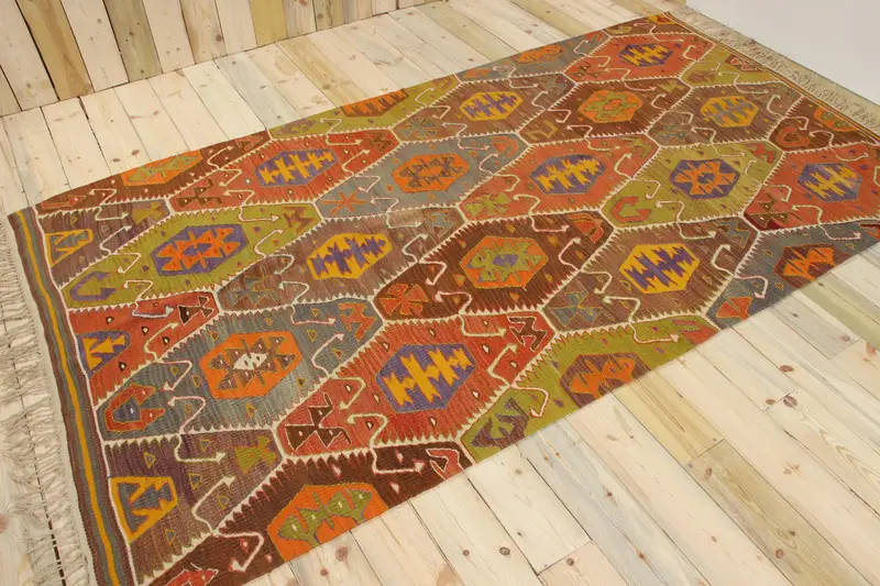 Vintage 5,2x9,6 ft Teppich, türkischer Oushak-Teppich, roter Ombré-Wollteppich - 1
