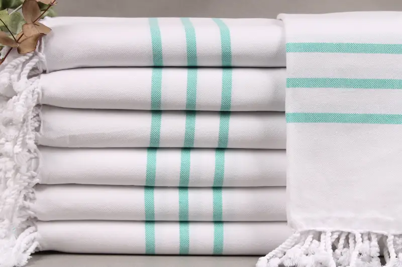 Personalized Turkish Beach Towel Organic Green Striped, 40x71 Inches