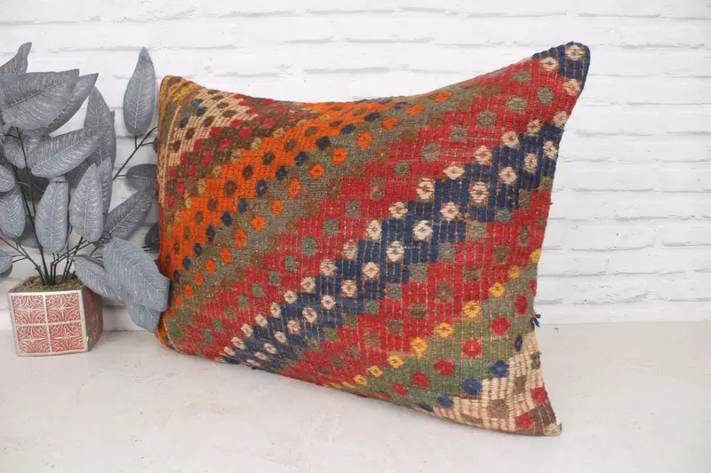 Vintage Kilim Pillow, 20x28 Red Cushion Cover, Pillow Cover, Gift Pillow, Lounge Throw Pillow Sham, Kilim Pillow, Decorative Bolster Cushion Case - 4