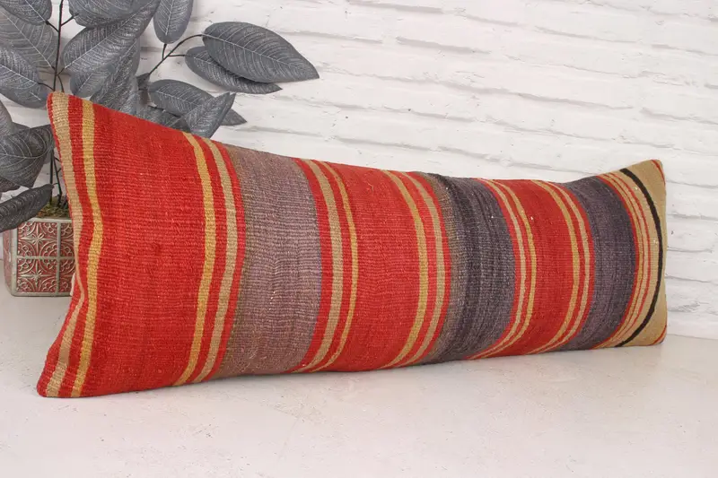 12x36 Red Pillow, Pillow, Shabby Chic Cushion, Interior Designer Pillow, Kilim Pillow, Turkish Pillow, Living Room Throw Cushion Case - 3