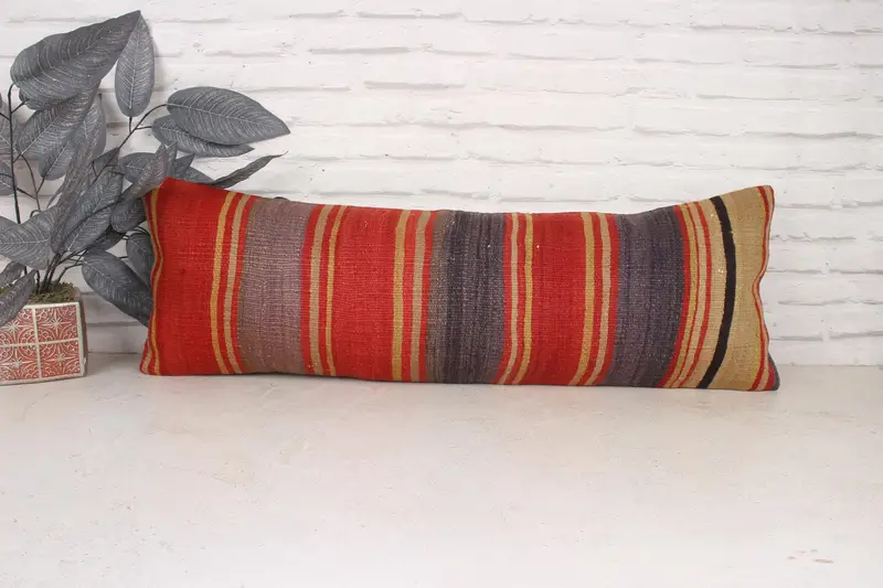 12x36 Red Pillow, Pillow, Shabby Chic Cushion, Interior Designer Pillow, Kilim Pillow, Turkish Pillow, Living Room Throw Cushion Case - 1