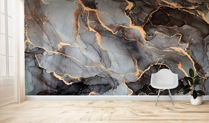 Zarif Gri Mermer Baskılı Duvar Kağıdı: Lüks Ev Dekorasyonu