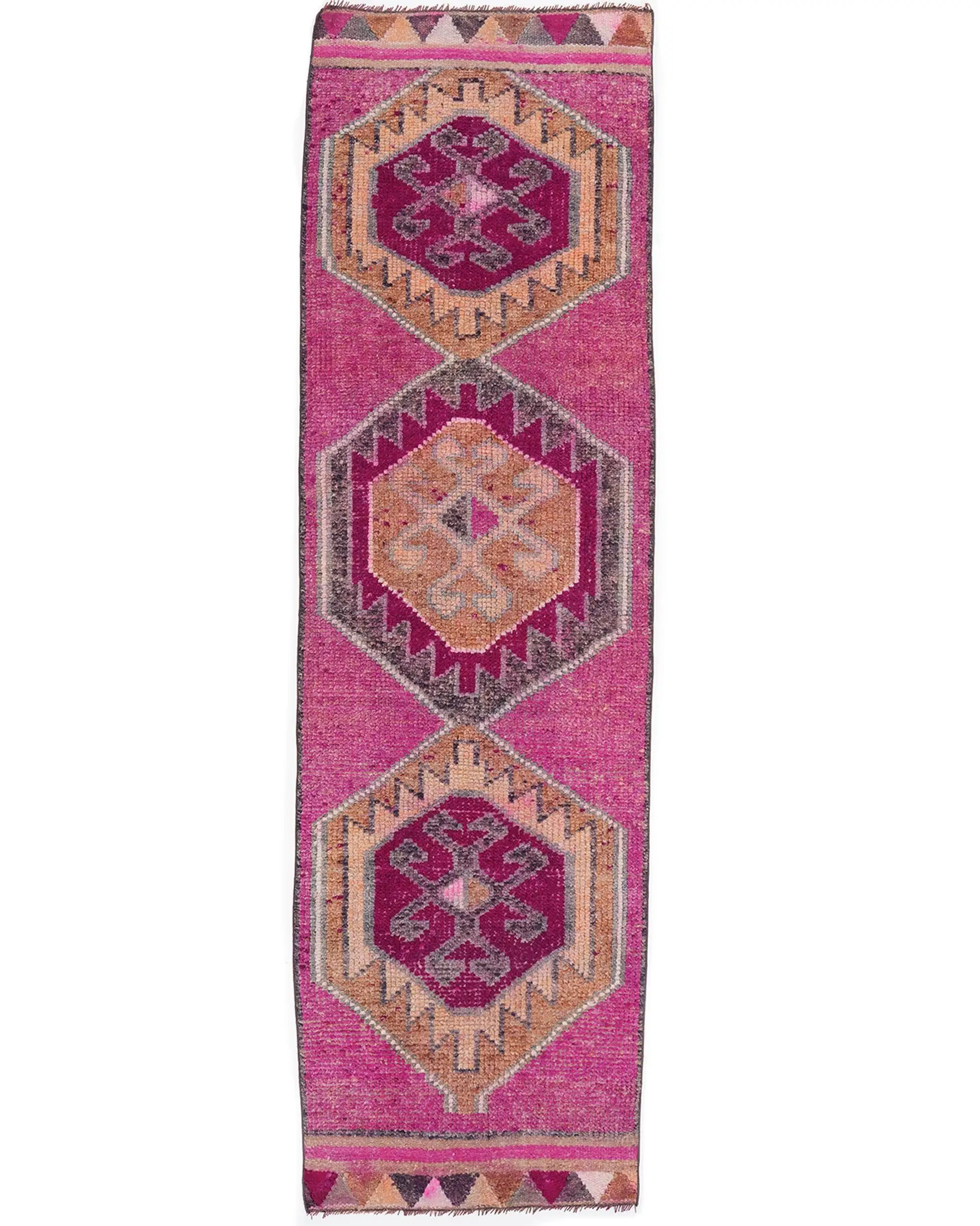 Vintage Runner Rug, 3x9.3 ft Turkish Rug, Red Check Wool Rug - 1