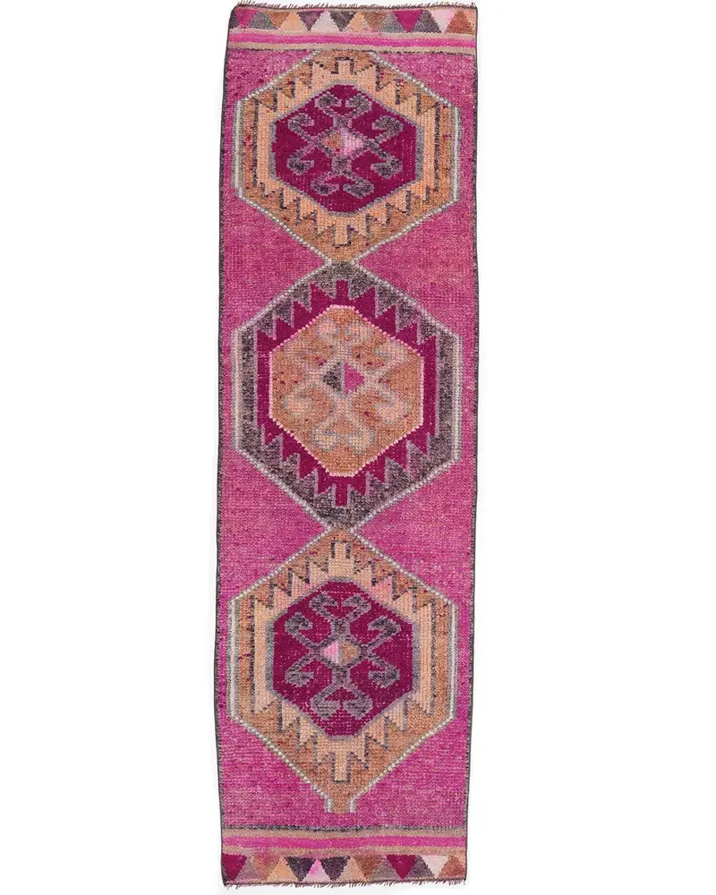 ピンク&ブラウンチェックラグ 3x9フィート シックなホームアクセント