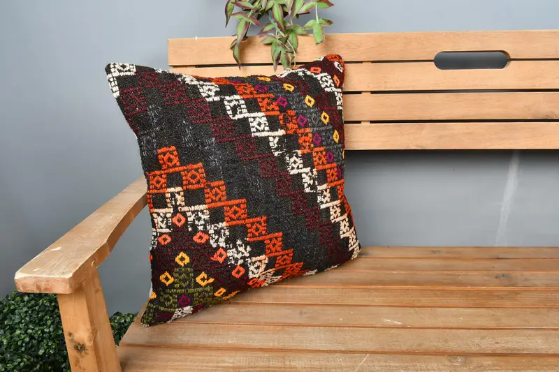 Pillow, Kilim Pillow, Aztec Cushion Cover, Shabby Chic Cushion Case, Boho Pillow, 18x18 Brown Pillow Case, Home Decor Pillow - 1