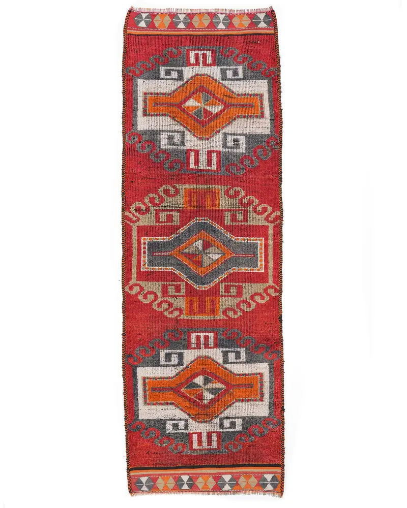 Kırmızı & Turuncu Çizgili Halı, 3,3x10,4 ft Geometrik Tasarım