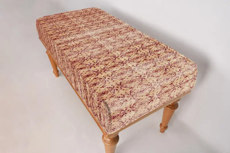 モジュール式キリム風オットマン、ブラウン & イエロー ウールブレンド オットマン