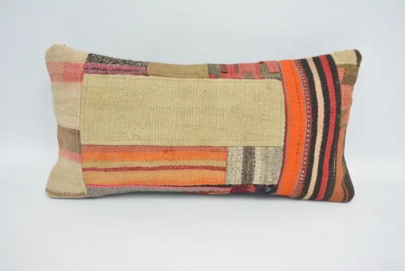 12x24 Beige Pillow, Kilim Pillow, Pillow for Couch, Cushion Case, Knitted Pillow Cover, Vintage Kilim Throw Pillow, Ethnic Throw Pillow Case - 1