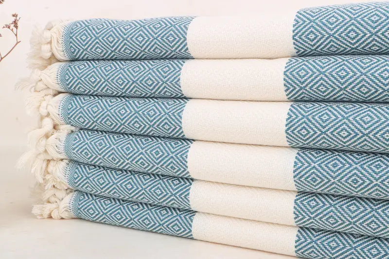 Personalisiertes türkisches Strandtuch aus Bio-Baumwolle, Petrolblau, 40 x 71 Zoll