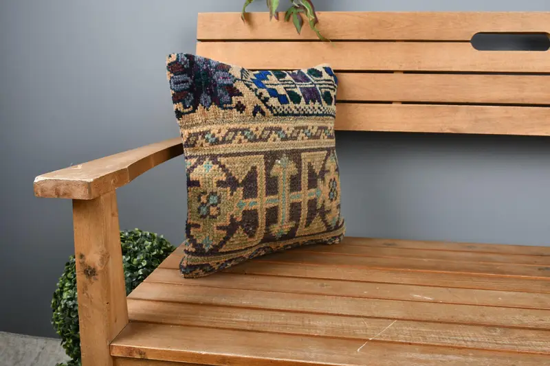 14x14 Blue Cushion, Cozy Throw Pillow, Cushion Case, Shabby Chic Pillow Sham, Ethnical Kilim Rug Pillow, Throw Kilim Pillow, Kilim Pillow Cover - 1