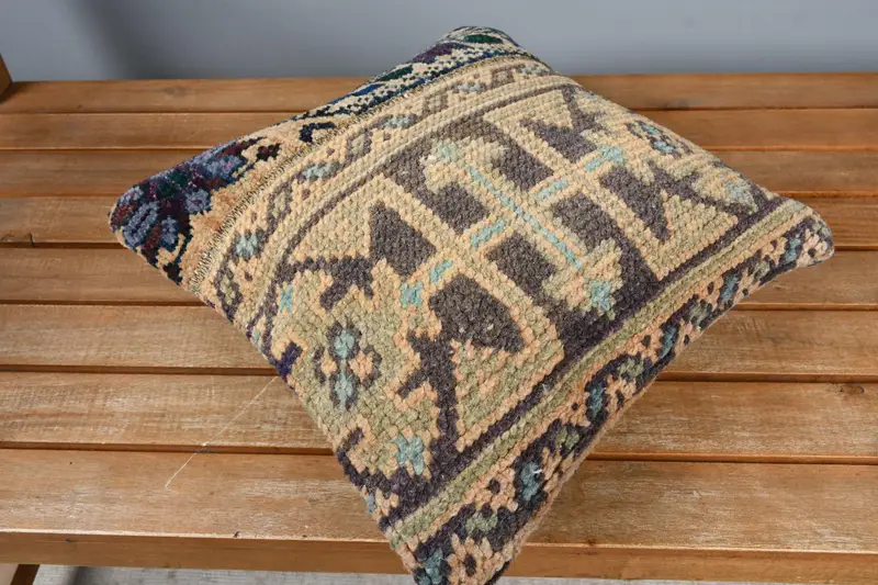 14x14 Blue Cushion, Cozy Throw Pillow, Cushion Case, Shabby Chic Pillow Sham, Ethnical Kilim Rug Pillow, Throw Kilim Pillow, Kilim Pillow Cover - 2