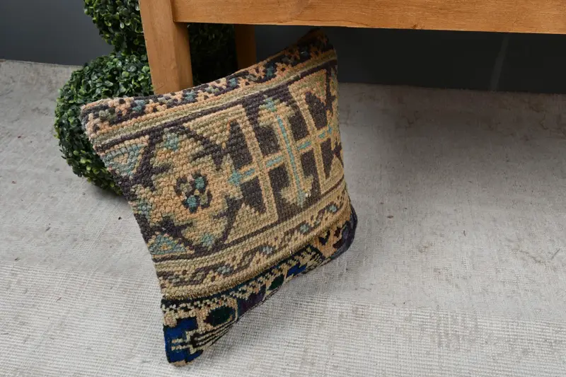 14x14 Blue Cushion, Cozy Throw Pillow, Cushion Case, Shabby Chic Pillow Sham, Ethnical Kilim Rug Pillow, Throw Kilim Pillow, Kilim Pillow Cover - 6