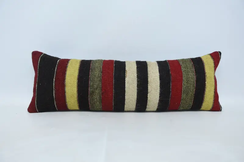 Vintage 12x36 inch Striped Pillow Case, Gift for Her Rectangle Red Moroccan Seasonal Gift Euro Sham - 1
