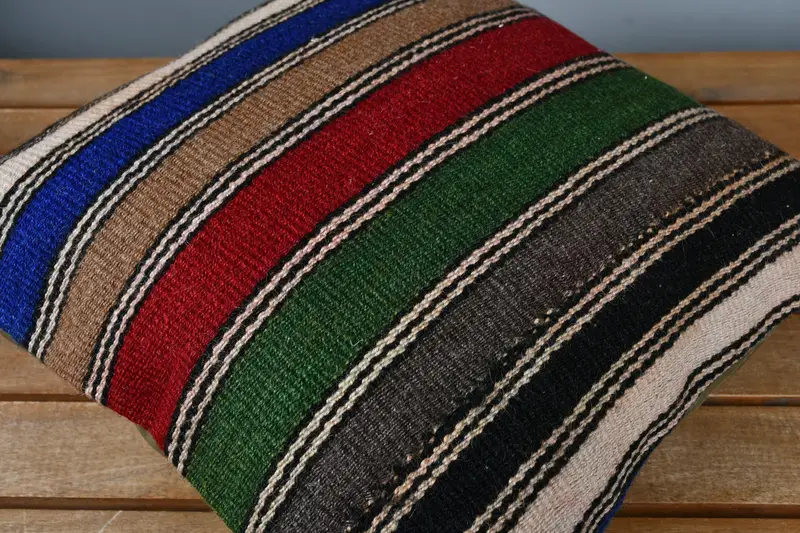 Decorative Bolster Cushion Case, Antique Pillows, 14x14 Red Pillow Cover, Handmade Kilim Cushion, Pillow Case, Throw Kilim Pillow - 3