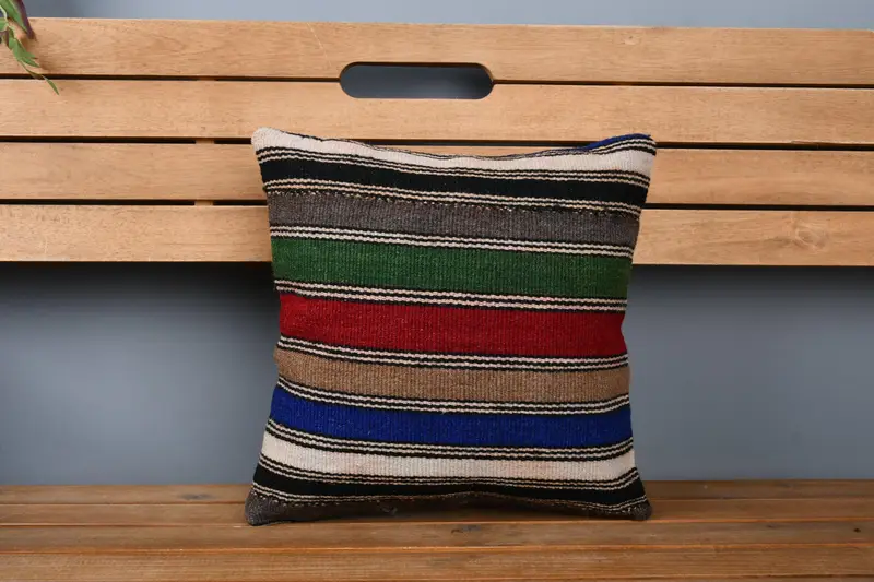 Decorative Bolster Cushion Case, Antique Pillows, 14x14 Red Pillow Cover, Handmade Kilim Cushion, Pillow Case, Throw Kilim Pillow - 6