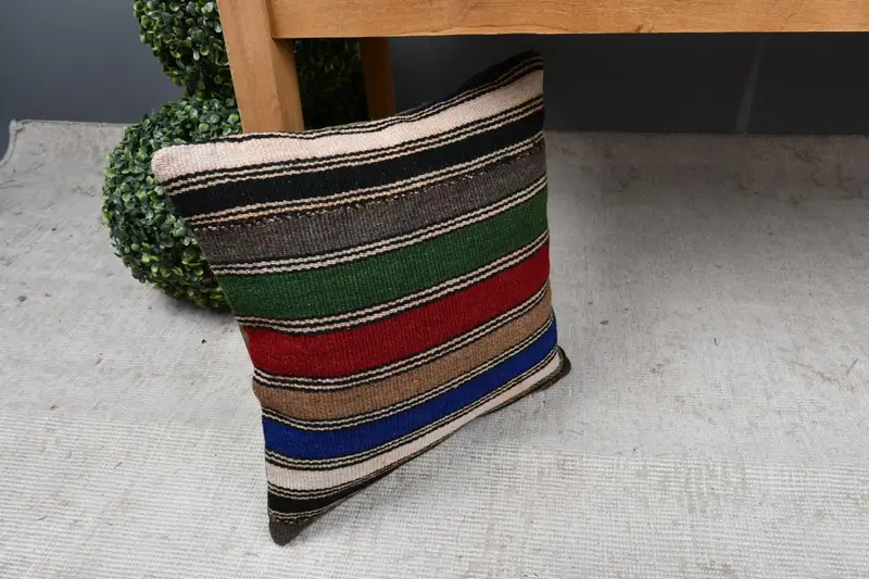 Decorative Bolster Cushion Case, Antique Pillows, 14x14 Red Pillow Cover, Handmade Kilim Cushion, Pillow Case, Throw Kilim Pillow - 7