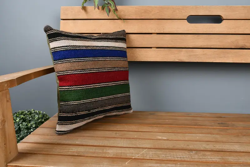 Decorative Bolster Cushion Case, Antique Pillows, 14x14 Red Pillow Cover, Handmade Kilim Cushion, Pillow Case, Throw Kilim Pillow - 1