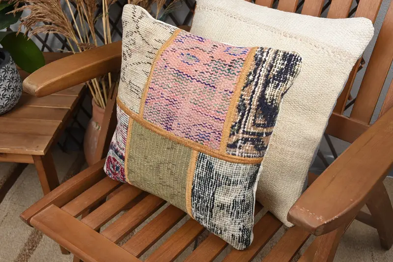14x14 Green Pillow Case, Sofa Bolster Cushion, Cushion, Kilim Pillow Cover, Bolster Throw Cushion Case, Vintage Kilim Pillow, Throw Kilim Pillow - 5