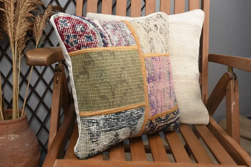 14x14 Green Pillow Case, Sofa Bolster Cushion, Cushion, Kilim Pillow Cover, Bolster Throw Cushion Case, Vintage Kilim Pillow, Throw Kilim Pillow - 2
