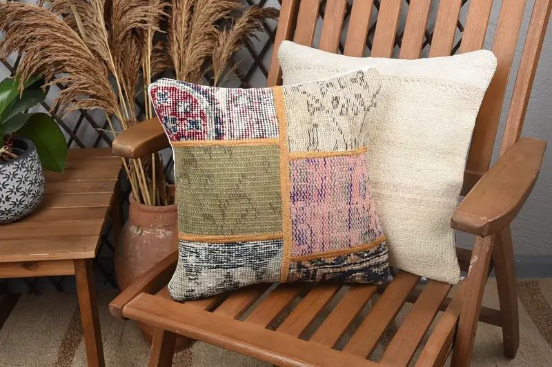 14x14 Green Pillow Case, Sofa Bolster Cushion, Cushion, Kilim Pillow Cover, Bolster Throw Cushion Case, Vintage Kilim Pillow, Throw Kilim Pillow - 1