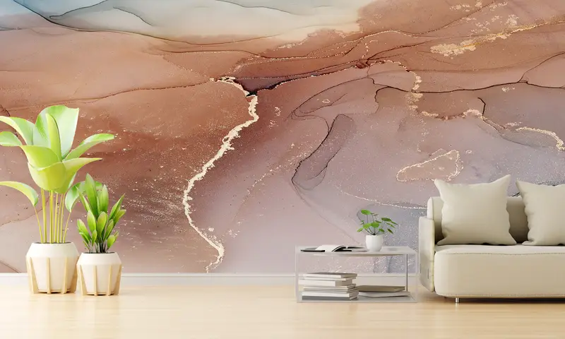 Custom Wall Paper, 3d Wall Paper, Modern Wall Decor, Modern Wall Paper, Brown And Gold Marble, Shimmmery Wall Art, - 2