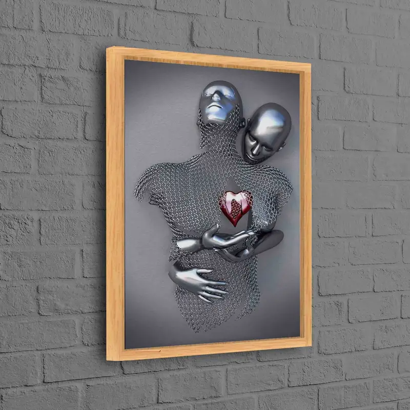 Romantik 3D Metalik Çift Kanvas: Zarif Sevgililer Günü Hediyesi