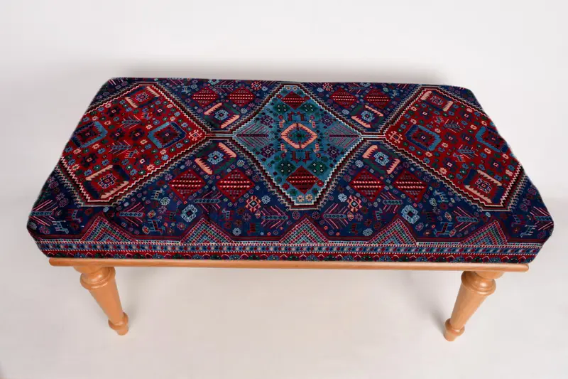 Modular Blue and Red Ottoman Set, Kilim-Inspired Wool Blend Ottoman