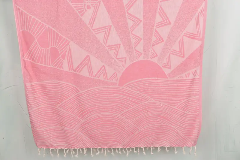 Pink Cotton Towel Cappadocia Design, 38x71 Inches, Organic Cotton/Linen