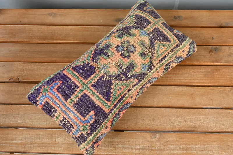 Morroccon Kilim Cushion Pillow Sham, Cushion Case, Boho Pillow, 8x16 Blue Cushion, Throw Kilim Pillow, Outdoor Patio Pillow Cover, Gift Pillow - 2