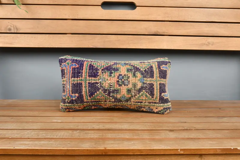 Morroccon Kilim Cushion Pillow Sham, Cushion Case, Boho Pillow, 8x16 Blue Cushion, Throw Kilim Pillow, Outdoor Patio Pillow Cover, Gift Pillow - 6