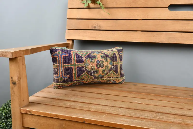 Morroccon Kilim Cushion Pillow Sham, Cushion Case, Boho Pillow, 8x16 Blue Cushion, Throw Kilim Pillow, Outdoor Patio Pillow Cover, Gift Pillow - 1