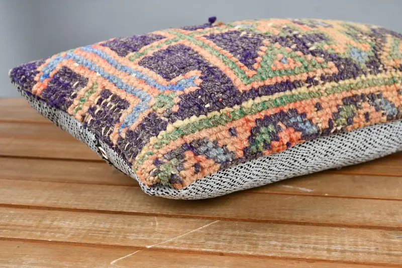 Morroccon Kilim Cushion Pillow Sham, Cushion Case, Boho Pillow, 8x16 Blue Cushion, Throw Kilim Pillow, Outdoor Patio Pillow Cover, Gift Pillow - 4