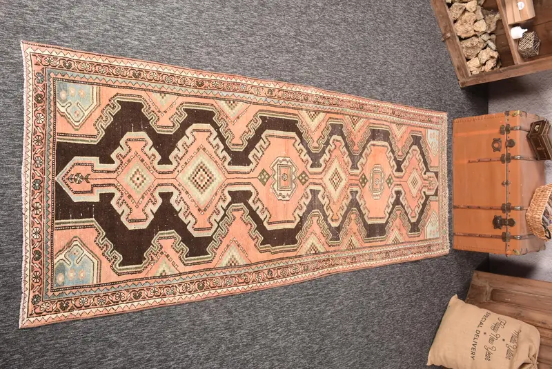 Vintage Teppich, Läufer 3,4x9,3 ft Teppich, Oushak Kupfer Geometrischer Teppich - 1