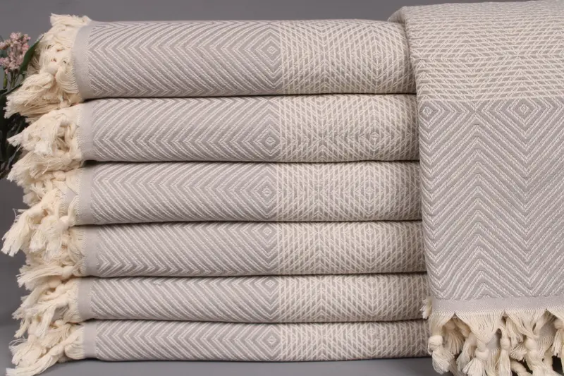 Couch Throw Gray Organic Turkish Cotton Diamond Pattern, 79x91 Inches