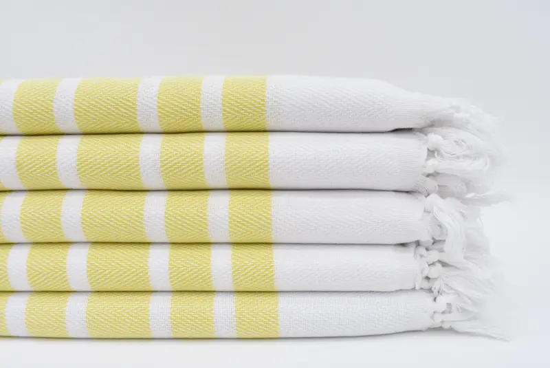 Turkish Personalized Cotton Bath Towel Yellow Herringbone, 70x40 Inches